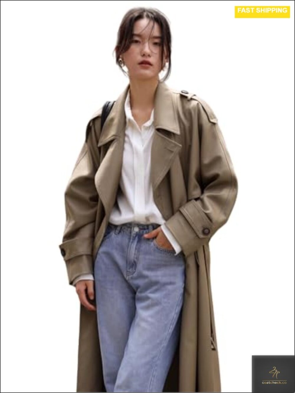 Classic Double-Breasted Long Trench Coat with Belt Windbreaker Duster Ladies